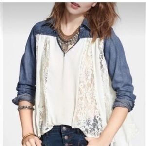 Free‎ people denim and lace top small.bohemian